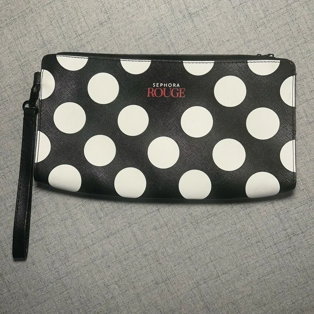 SEPHORA ROGUE COSMETIC CASE IN BLACK WITH WHITE POLKA DOTS ( CASE ONLY)